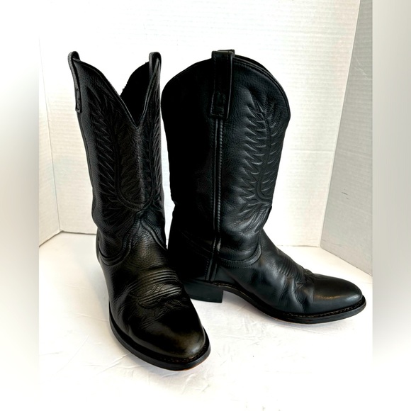 VTG LAREDO BLACK COWGIRL LEATHER BOOTS BIKER RODEO WESTERN RANCH 2” HEEL SZ  7 - Picture 2 of 15